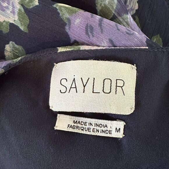 Saylor Merritt Chiffon Medium Purple Floral Blue Long Sleeve Dress Mini - Picture 10 of 11